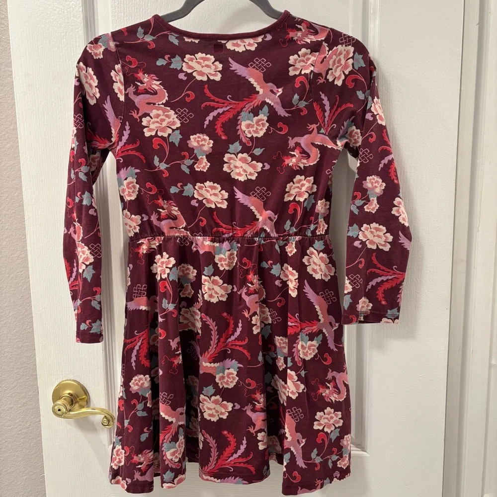 Tea Collection Girls  Burgundy Floral Long Sleeve  Dress  Girls size 12